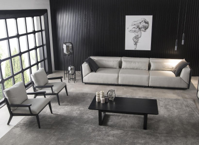 Set of 4 pieces white sofa armchair coffee table medium soft luxury